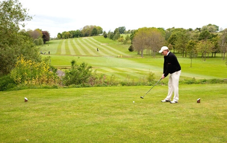 A man playing golf on an open field