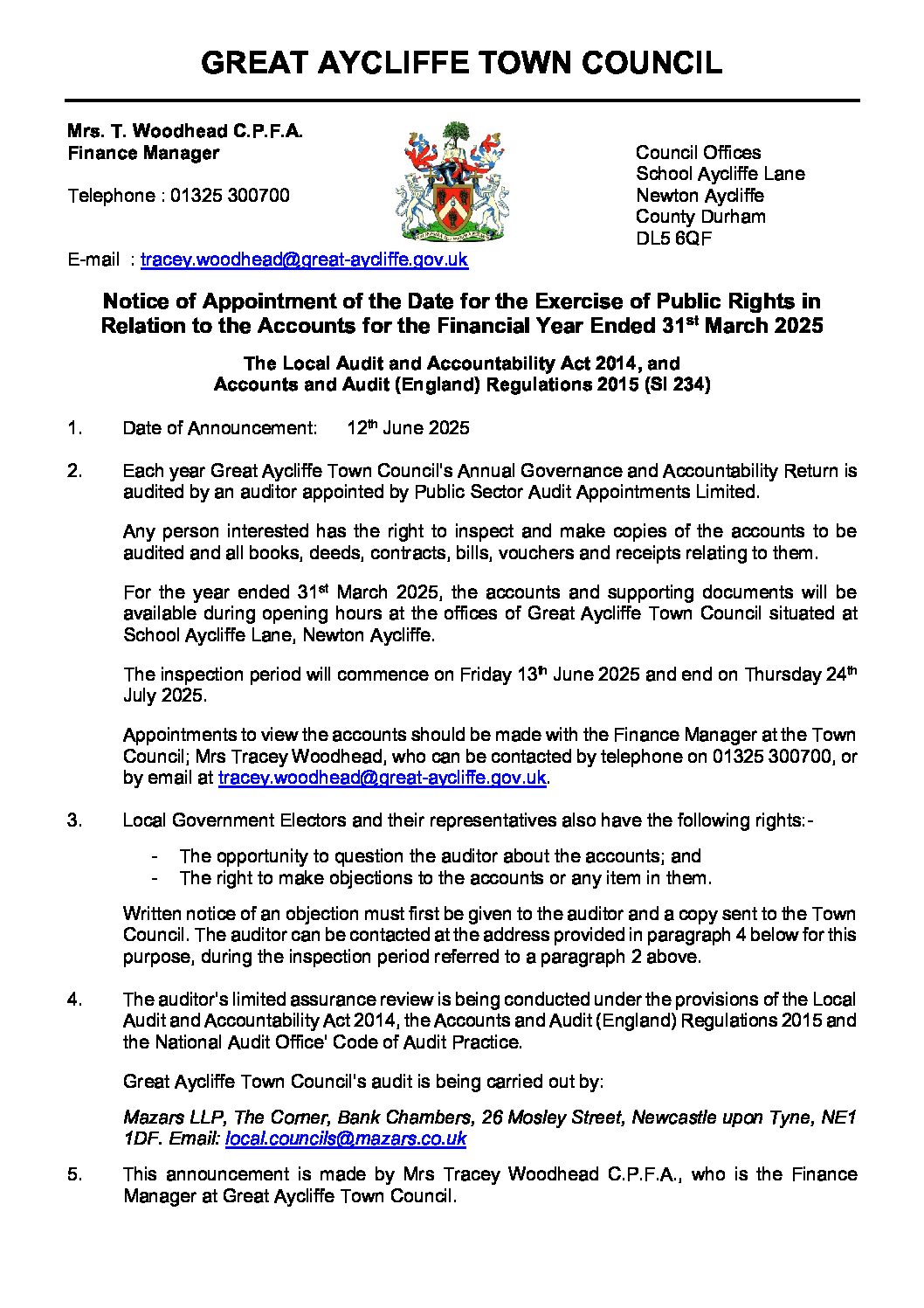 Introduction image for Great Aycliffe Town Council