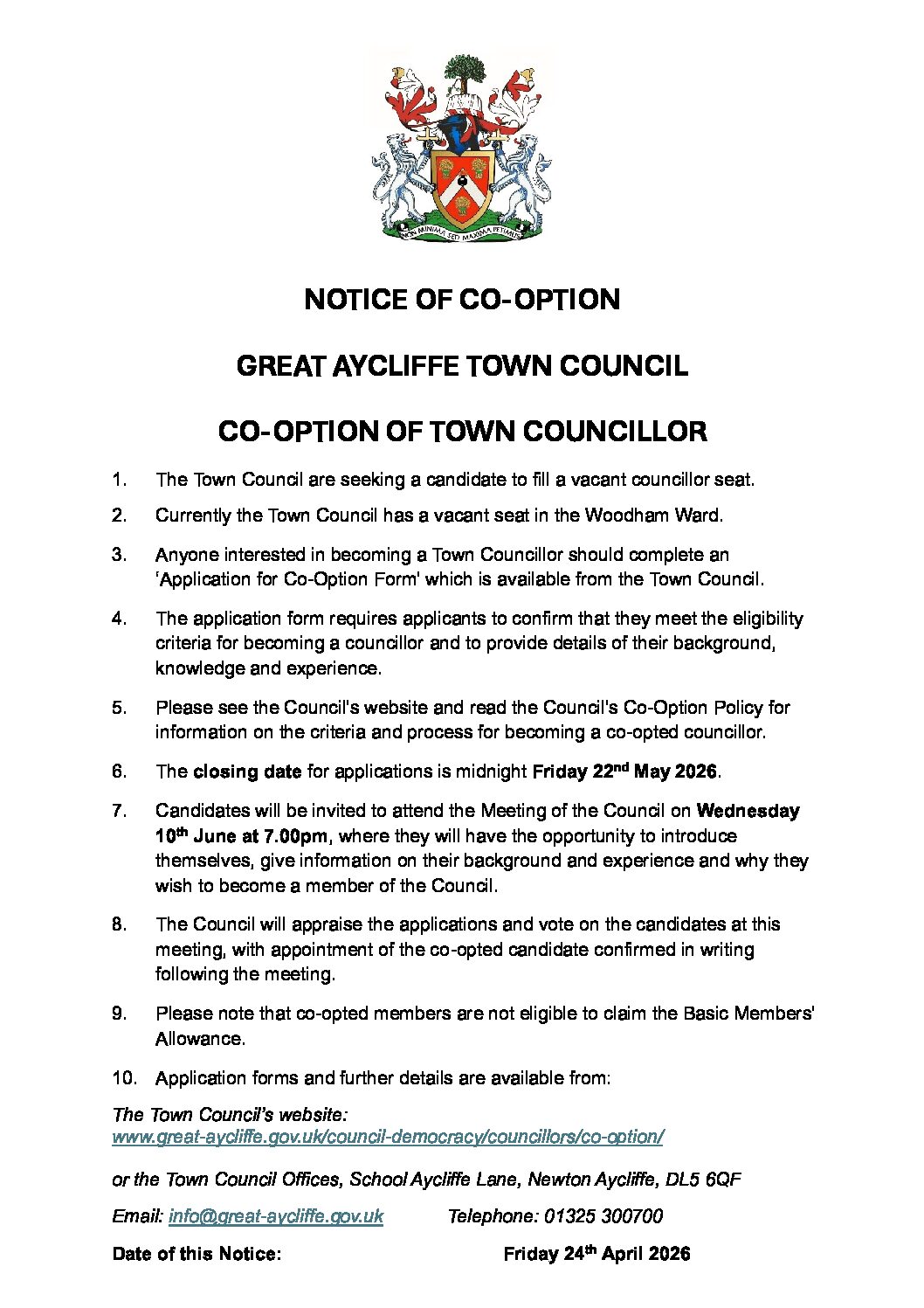 Introduction image for Great Aycliffe Town Council