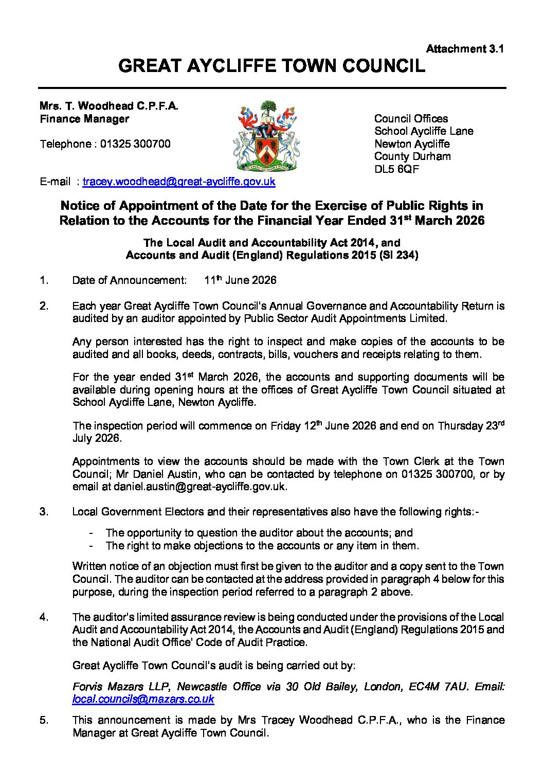 Introduction image for Great Aycliffe Town Council
